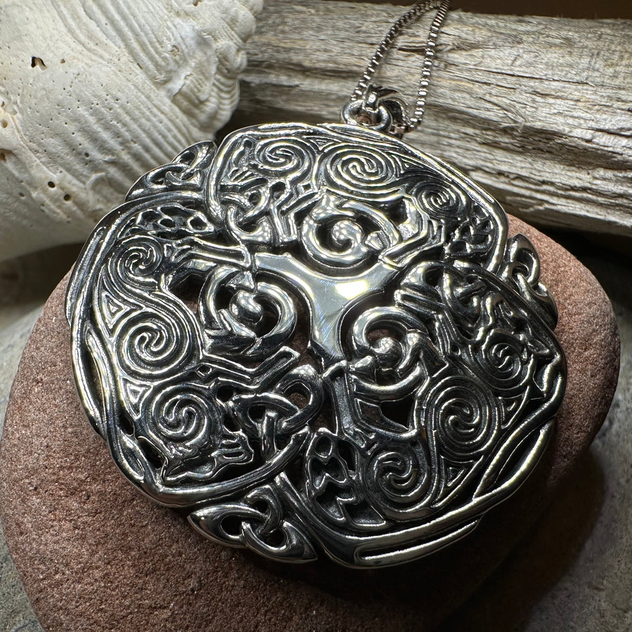 Pictish Triple Celtic Wolf Necklace in Sterling Silver