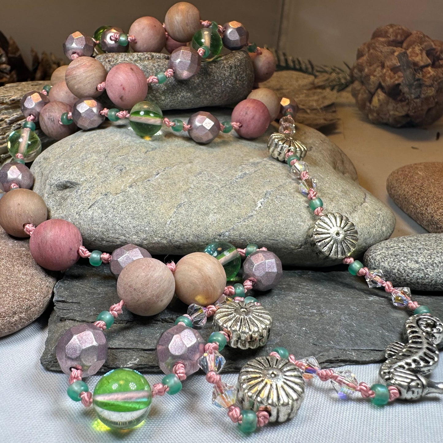 Pink Seahorse Blossom Long Necklace
