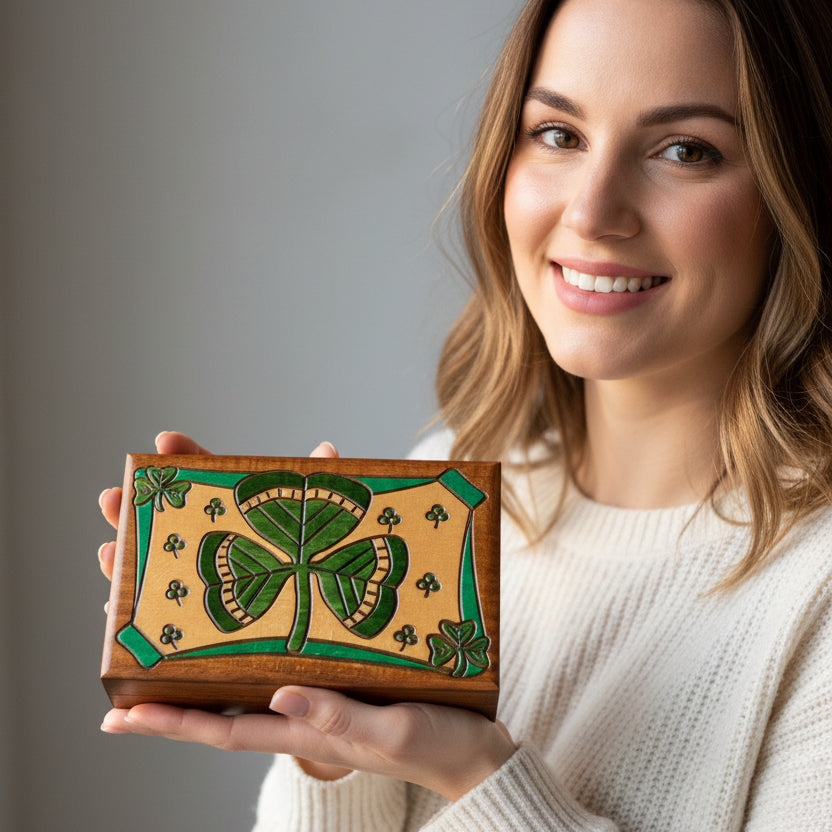 Celtic Shamrock Keepsake Box - Handmade Wooden Box