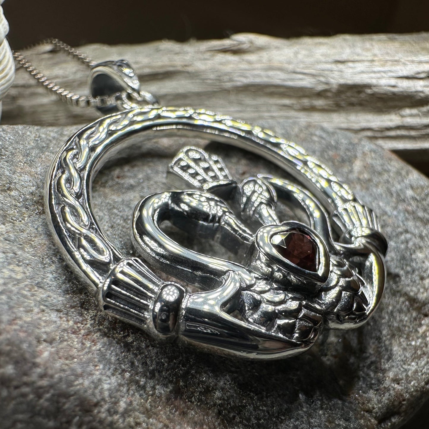 Celtic Swan Claddagh Necklace in Sterling Silver — view 9