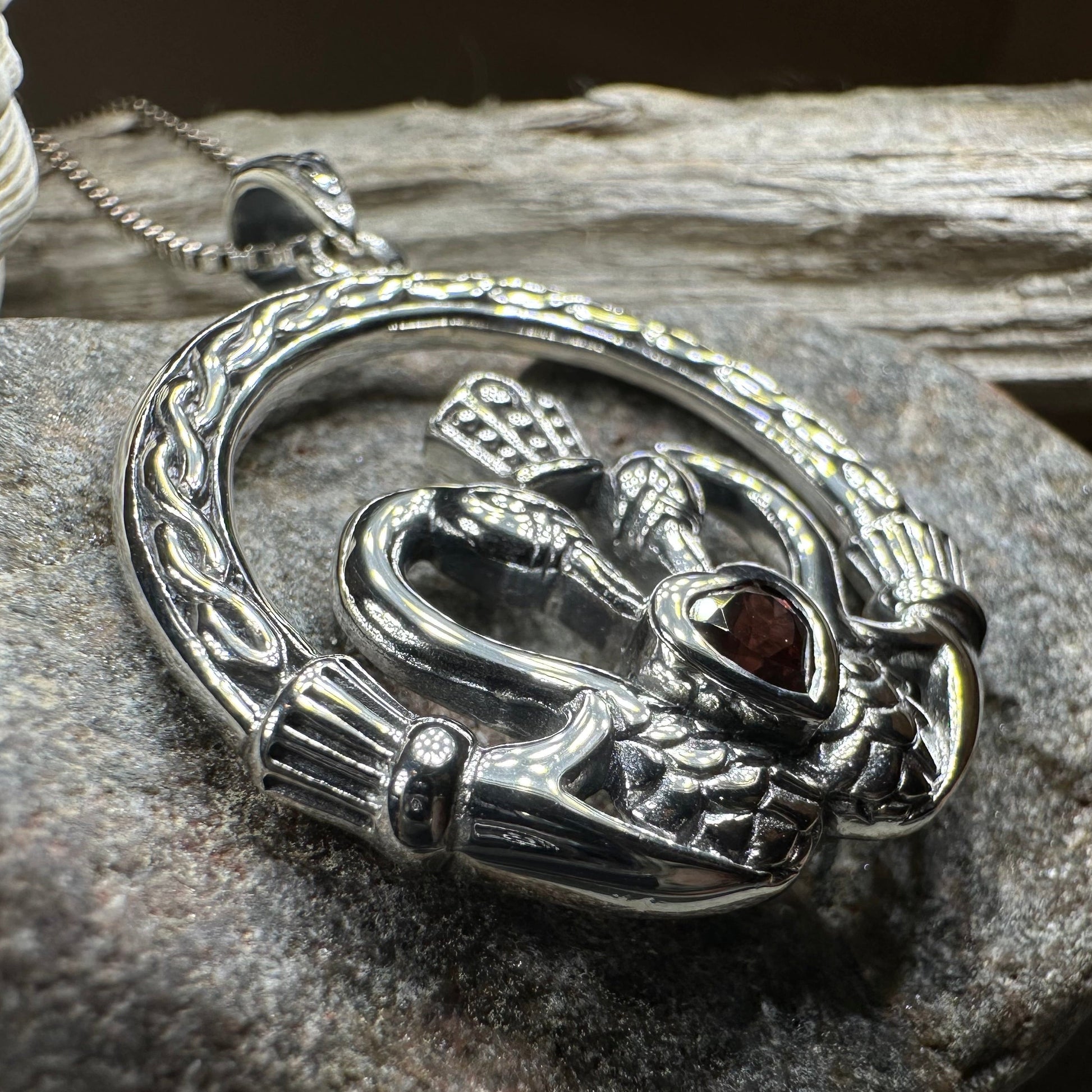 Celtic Swan Claddagh Necklace in Sterling Silver — view 9