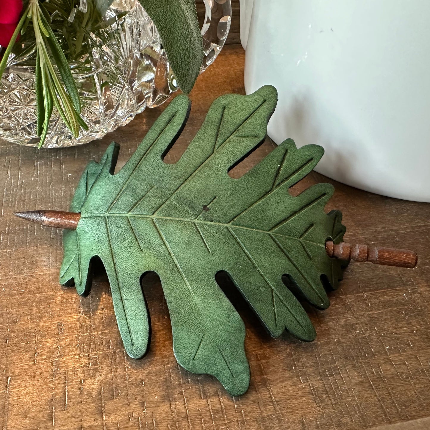 Large Oak Leaf Leather Hair Slide for Women