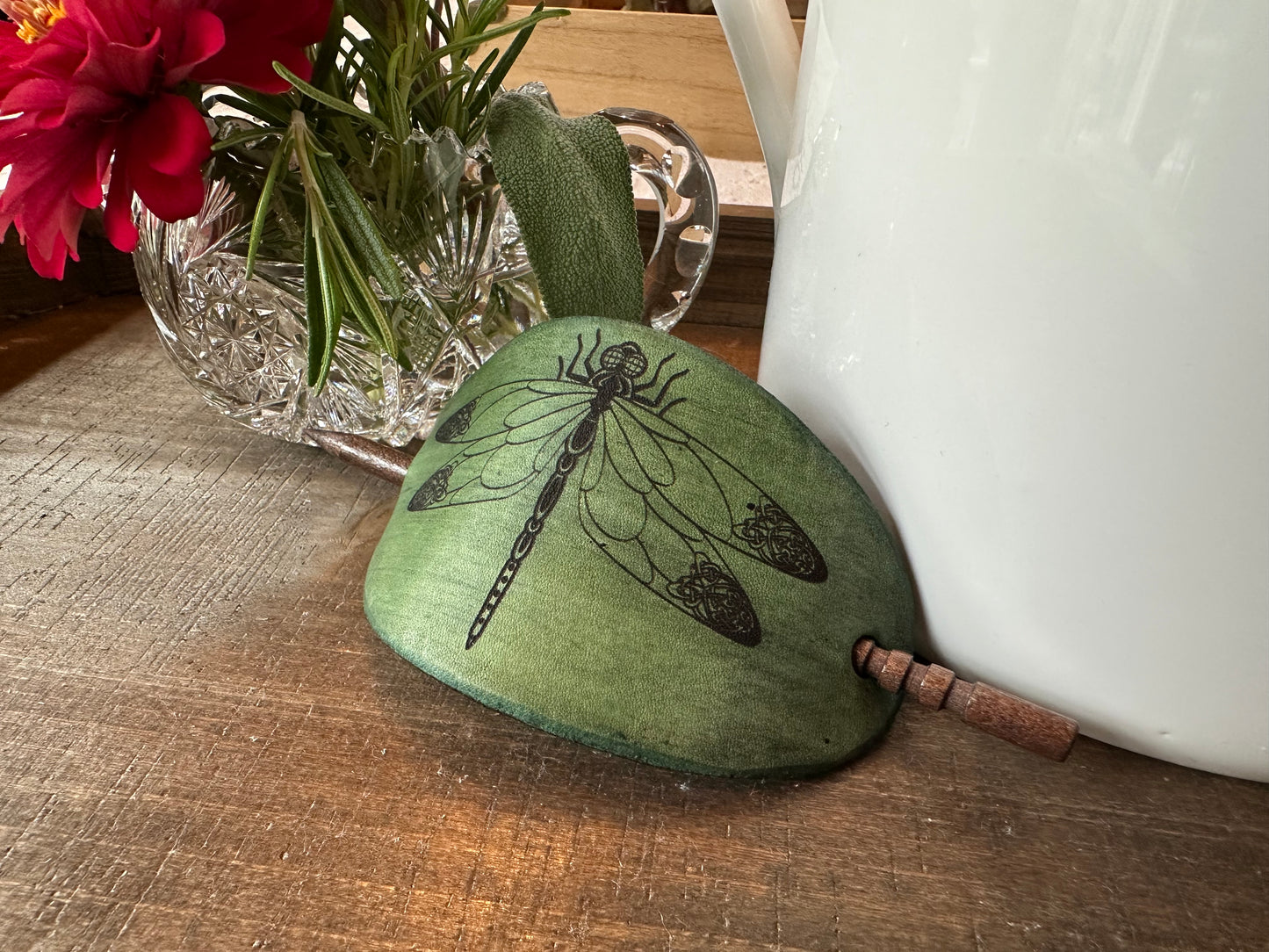 Celtic Dragonfly Leather Hair Slide for Women