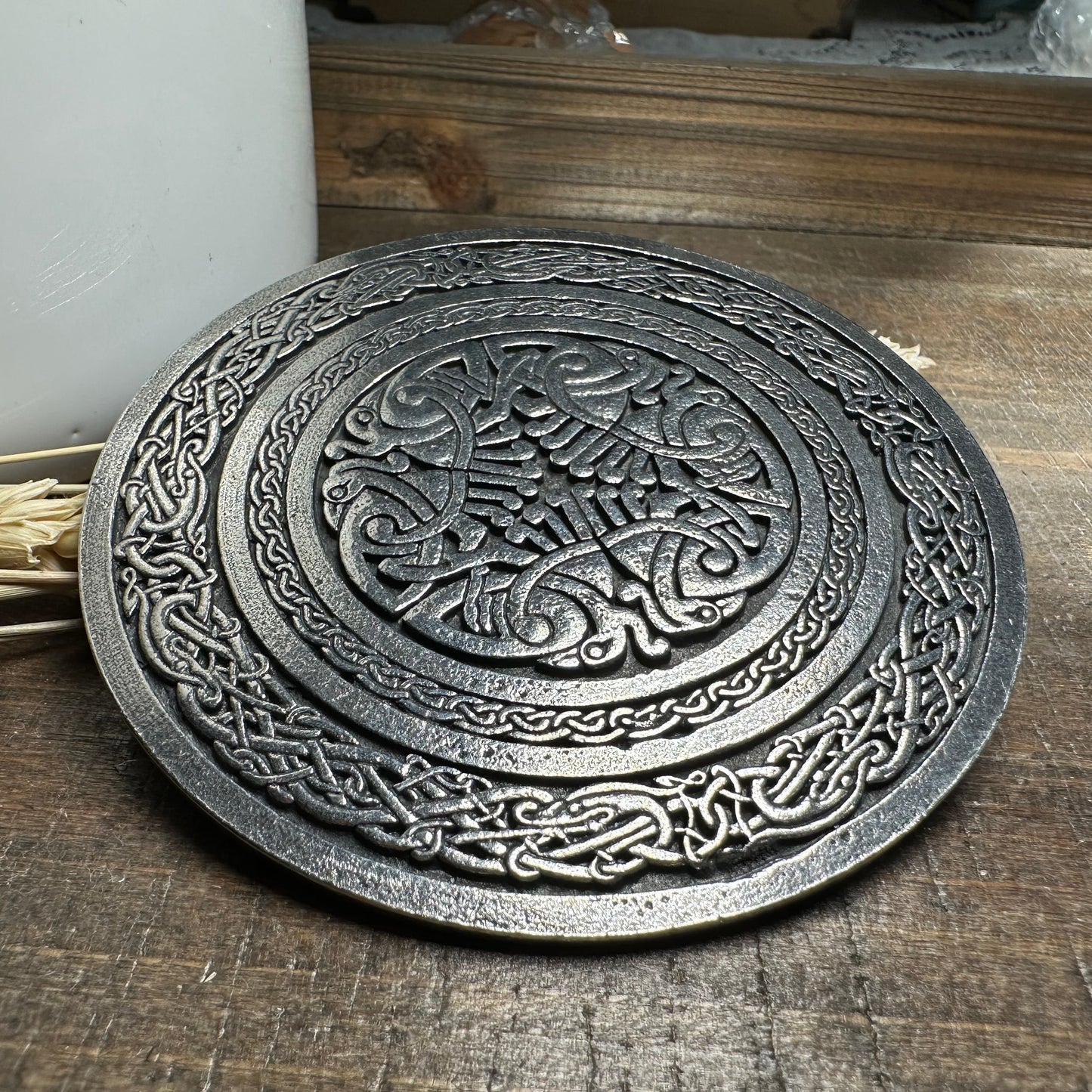 Round Celtic Birds Kilt Belt Buckle - Handmade in Scotland