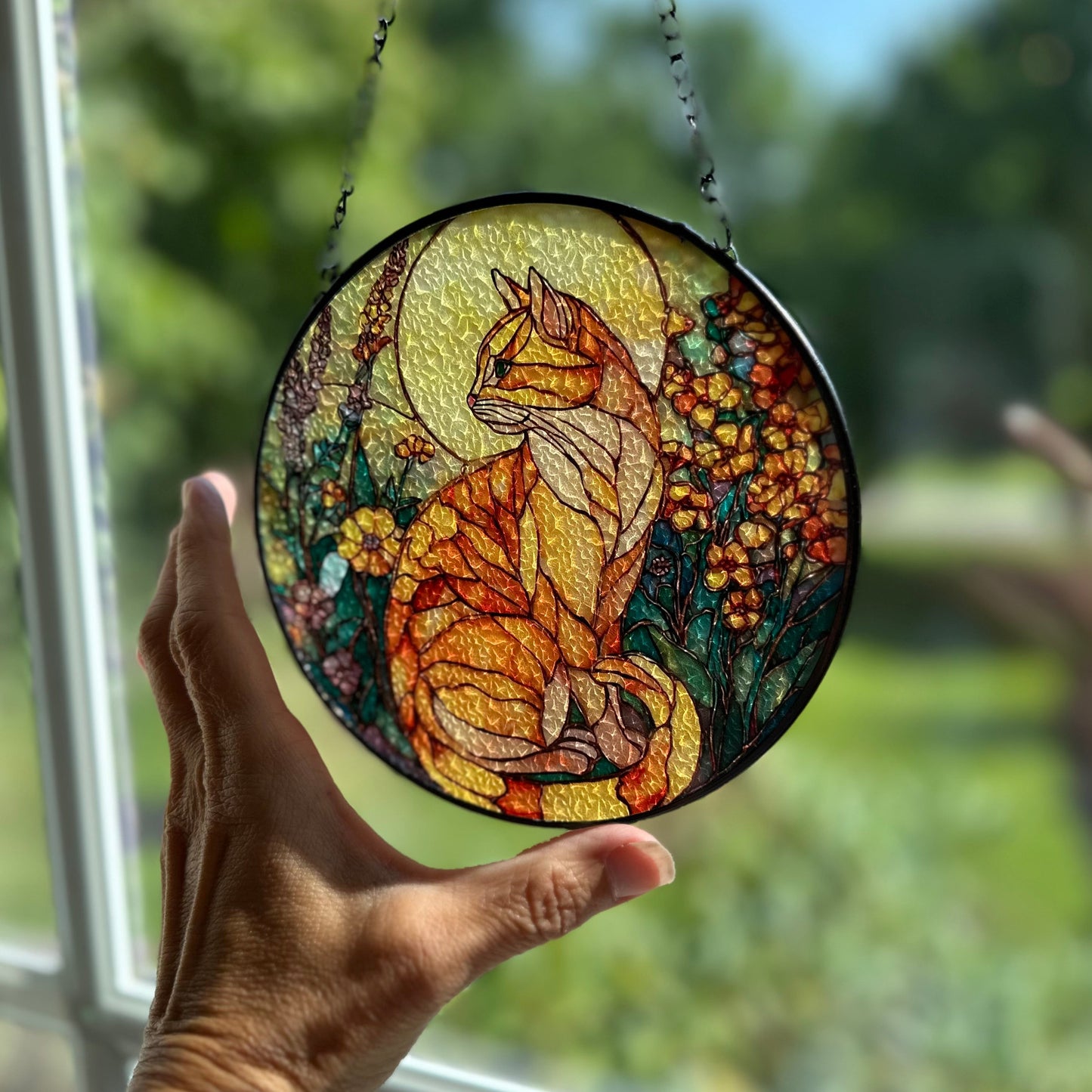Yellow Moon Cat Suncatcher