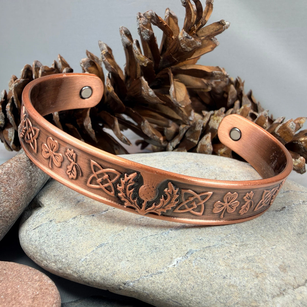 Scottish Thistle & Irish Shamrock Copper Cuff Bracelet