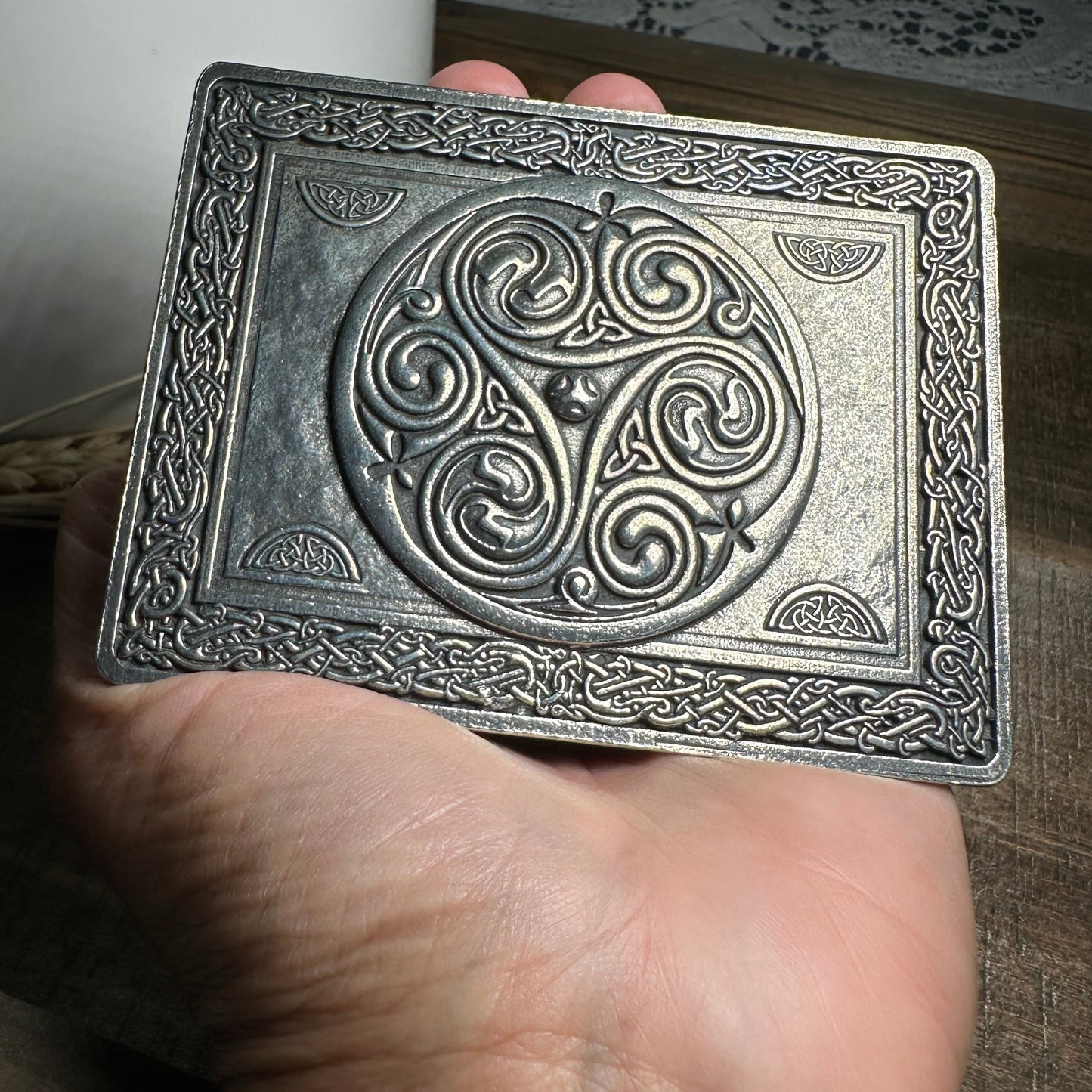 Celtic Triple Spiral Kilt Belt Buckle - Handmade in Scotland
