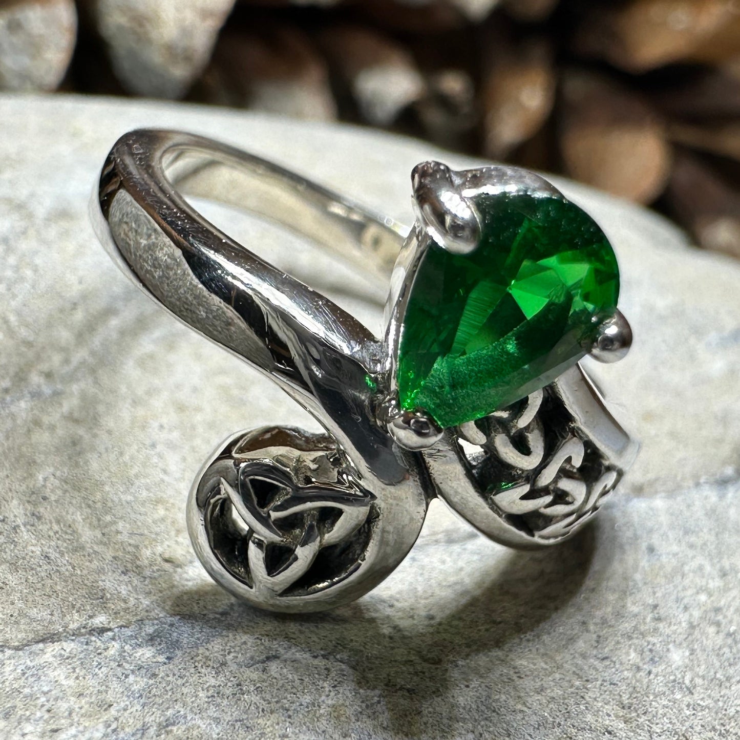 Emerald Dream Trinity Knot Ring in Sterling Silver — view 8