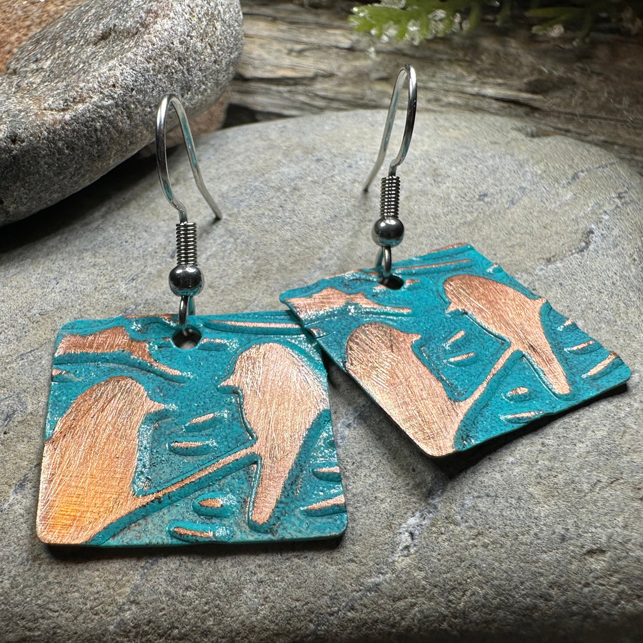 Summersong Bird Copper Dangle Earrings