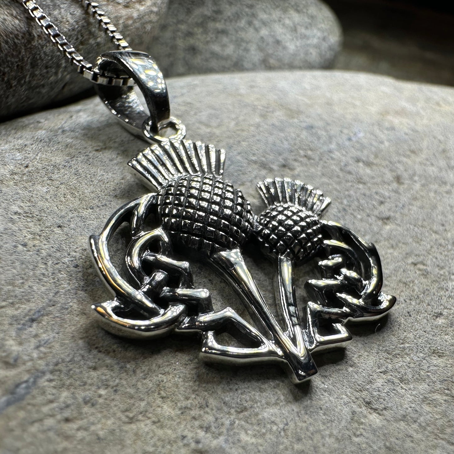 Maisie Double Scottish Thistle Necklace in Sterling Silver