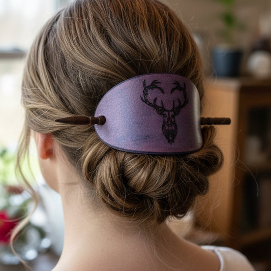Celtic Stag Leather Hair Slide for Women