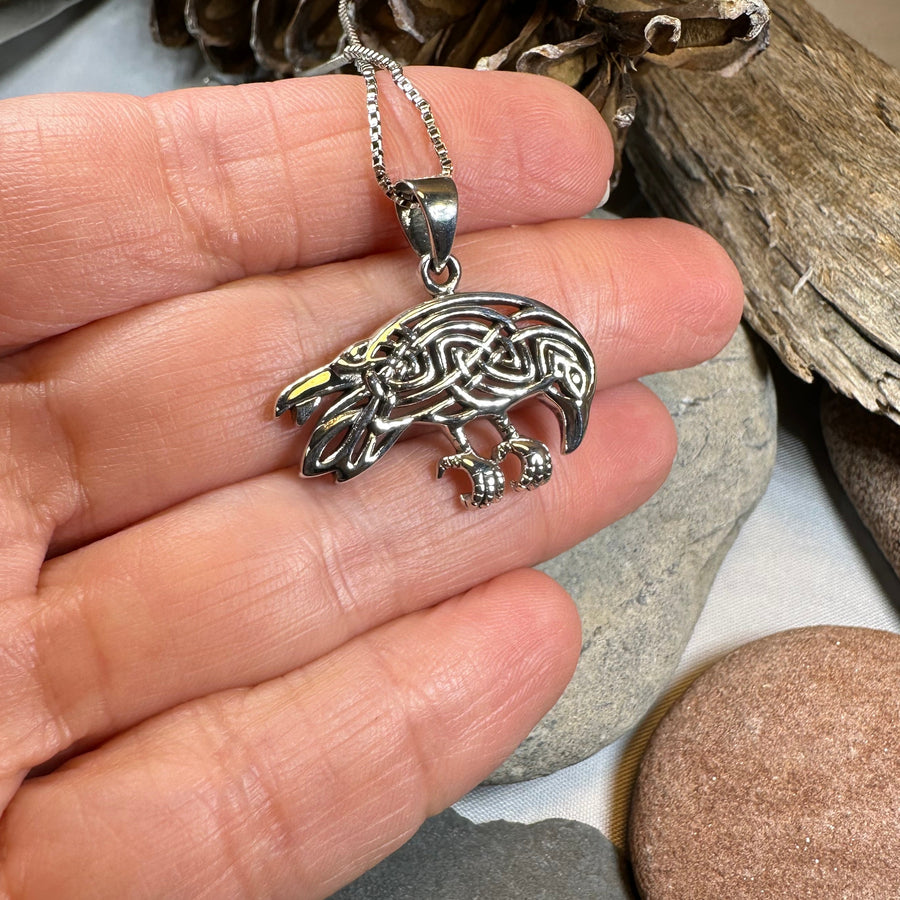 Oracle Celtic Raven Necklace in Sterling Silver
