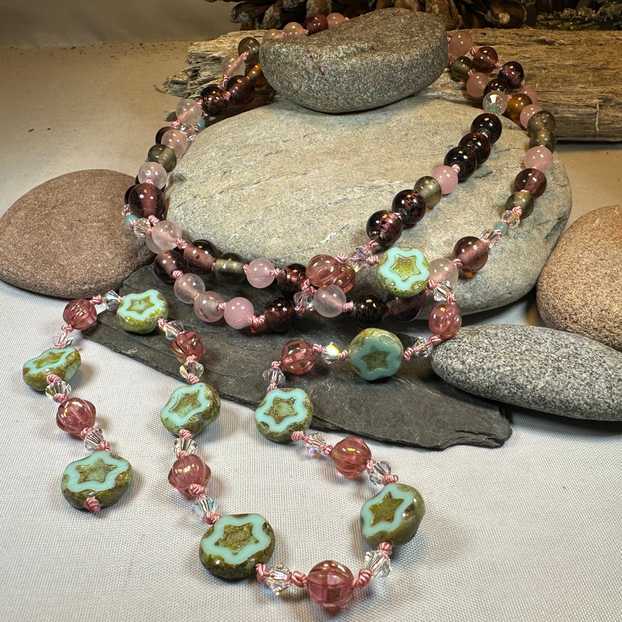 Pink Rose Y Long Necklace