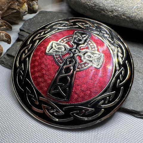 Load image into Gallery viewer, Enamel Celtic Cross Round Brooch
