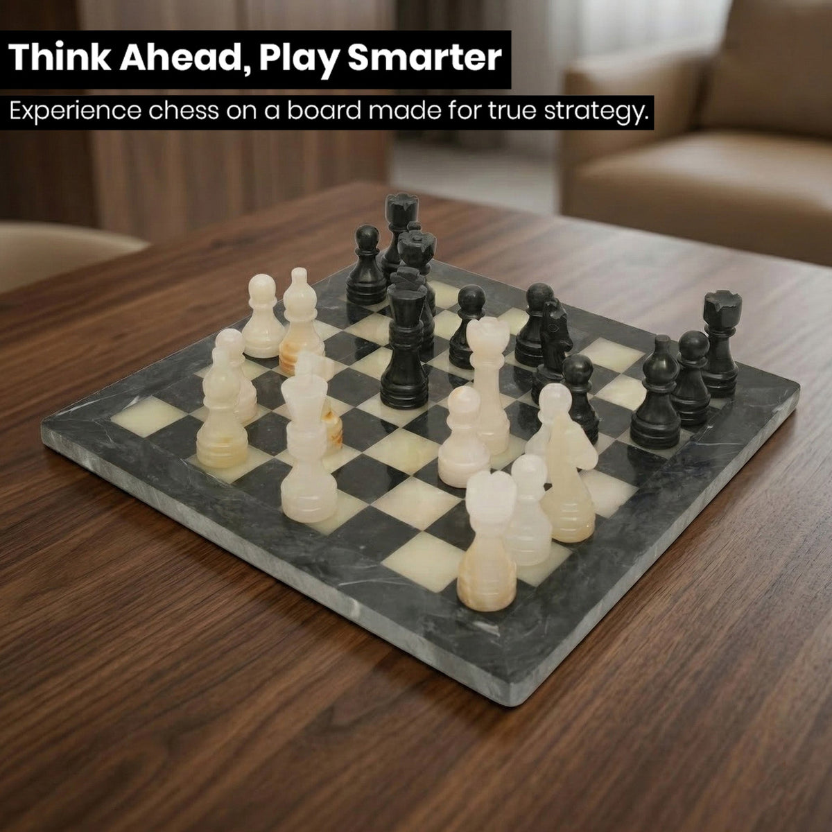 Luxury Black Onyx Chess Set 12 Inches - Premium Quality