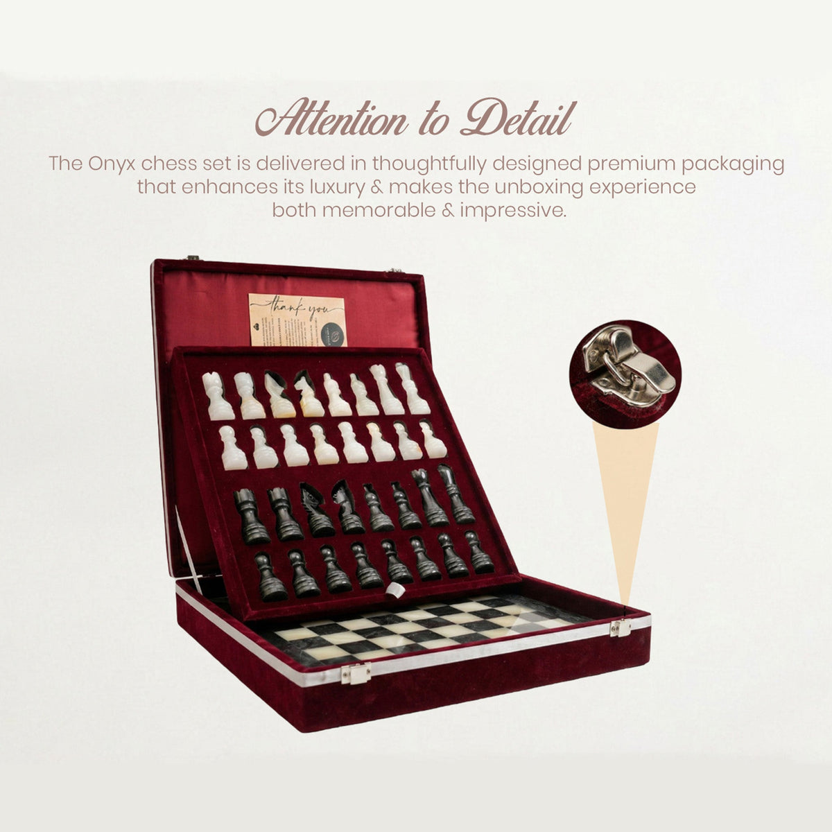 Luxury Black Onyx Chess Set 12 Inches - Premium Quality