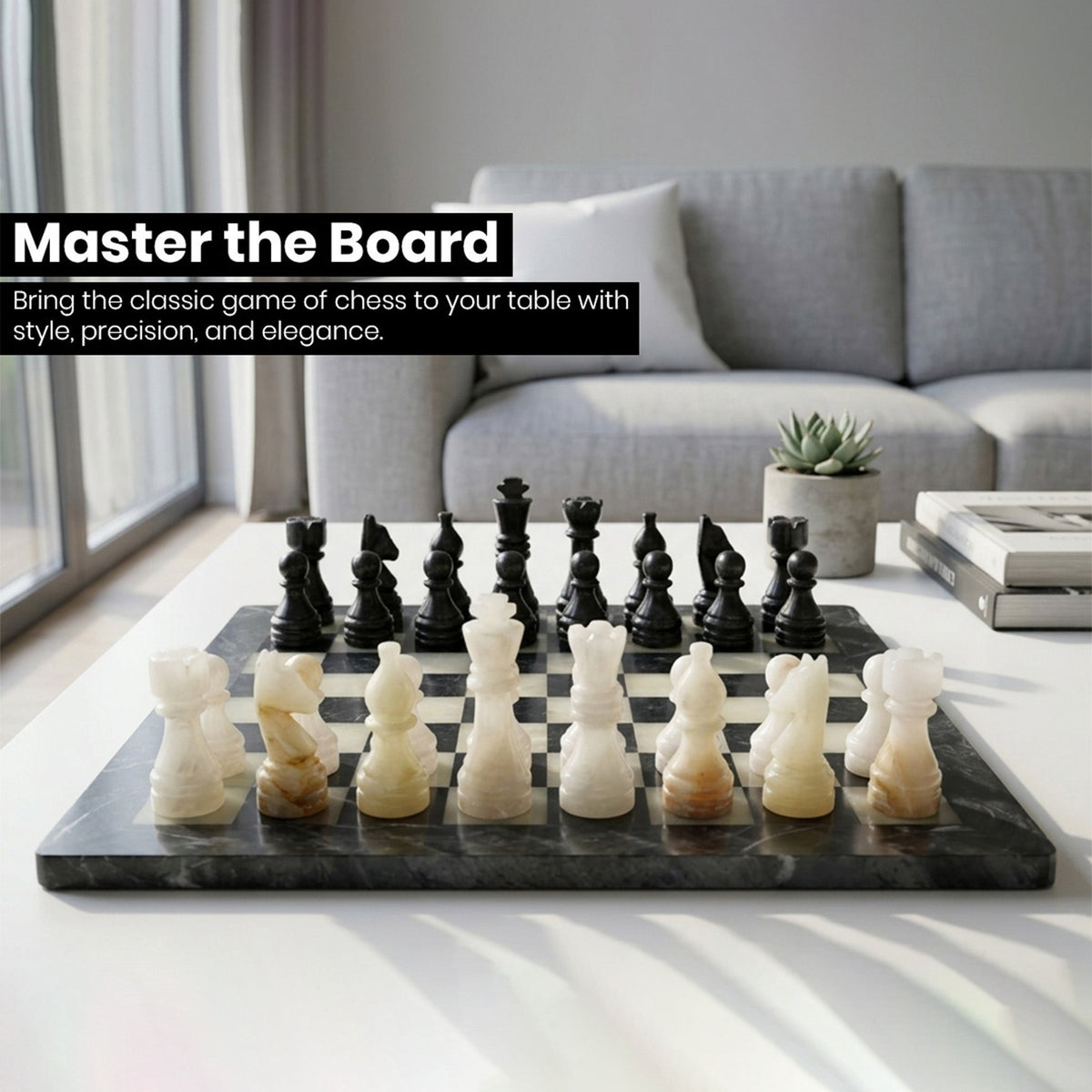 Luxury Black Onyx Chess Set 12 Inches - Premium Quality