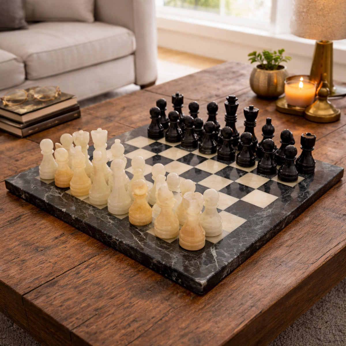 Luxury Black Onyx Chess Set 12 Inches - Premium Quality