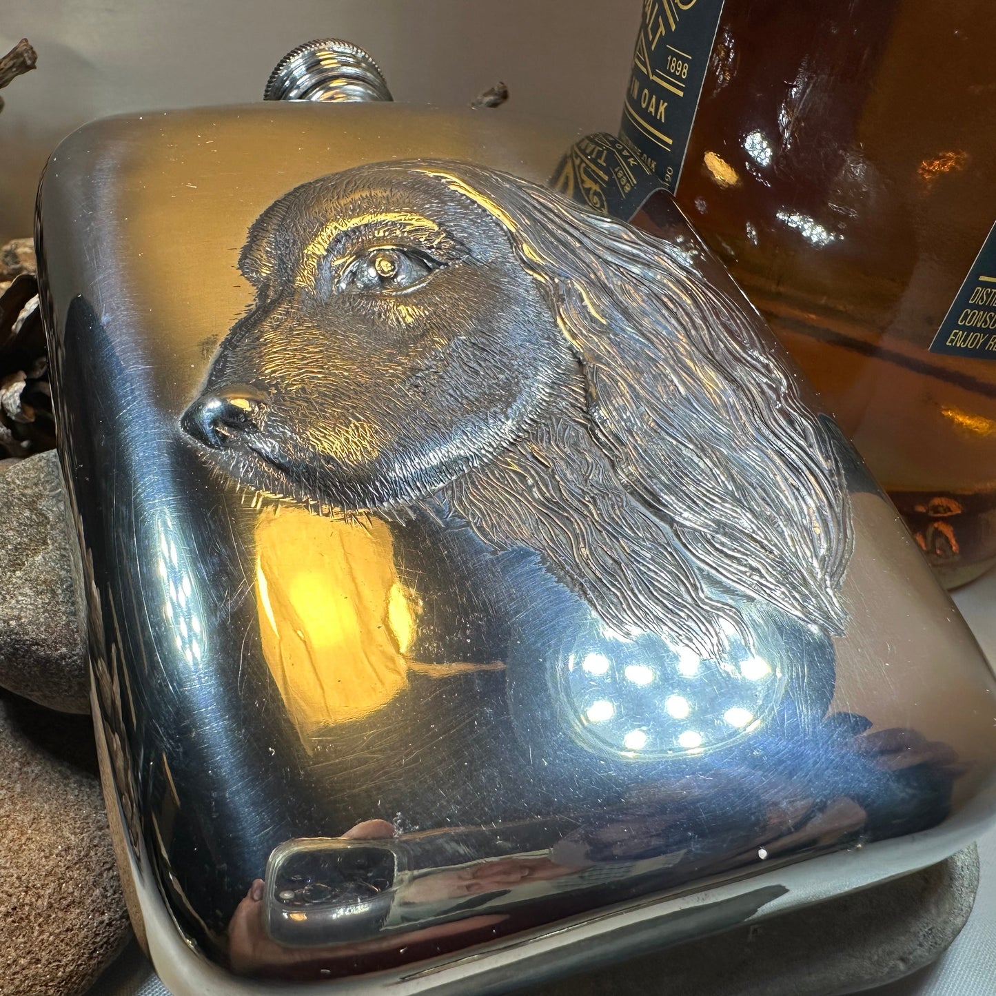 Faithful Friend Spaniel Pewter Hip Flask - Handmade in England