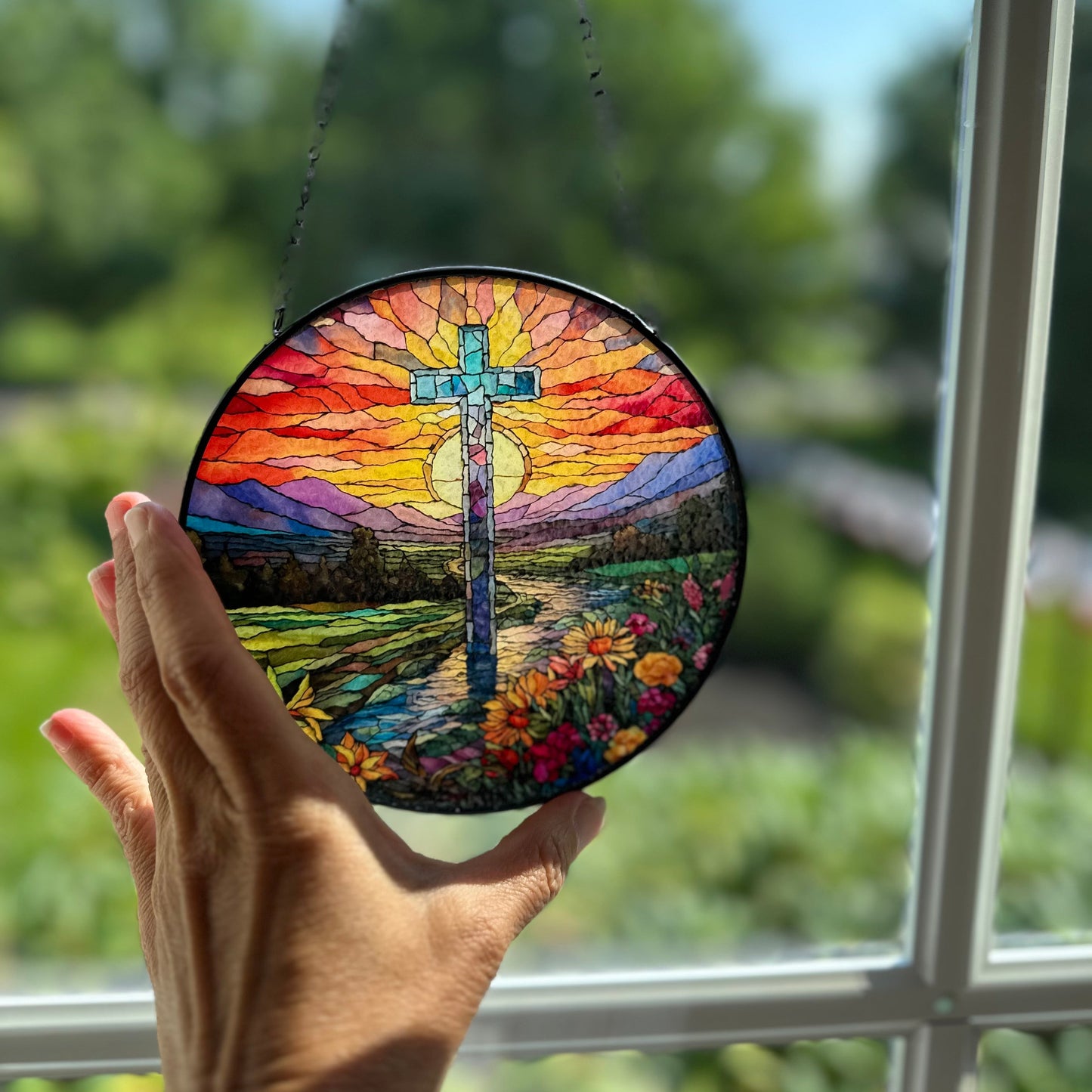 Mountain Sunrise Cross Suncatcher