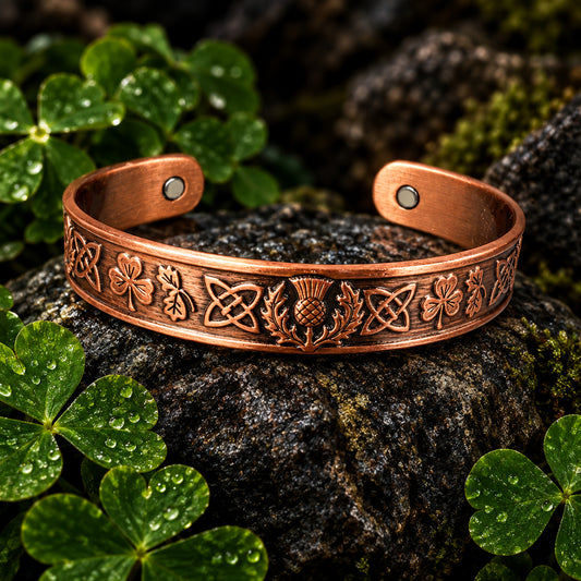 Scottish Thistle & Irish Shamrock Copper Cuff Bracelet