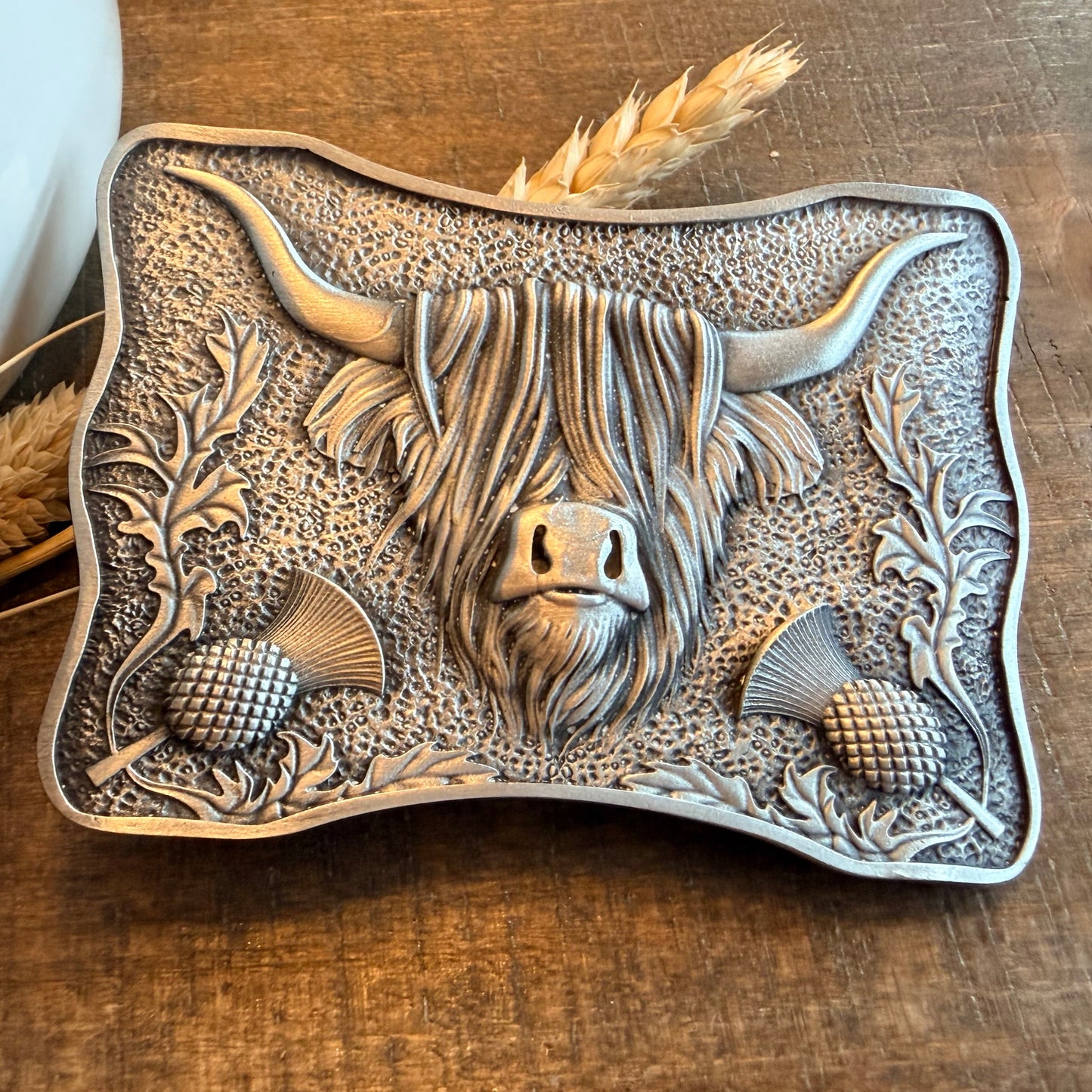 Thistle & Highland Cow Kilt Belt Buckle - Handmade in Scotland
