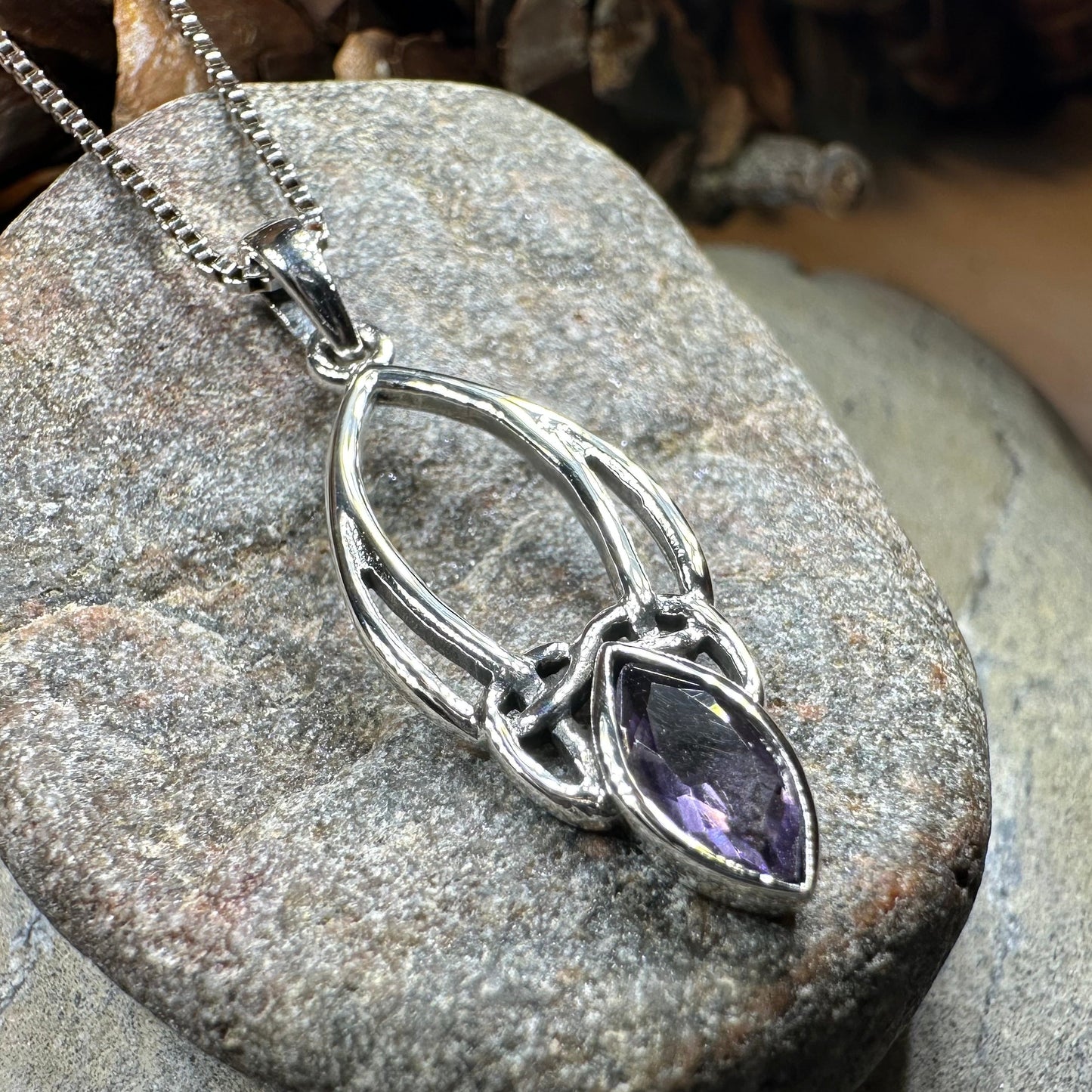 Tay Celtic Knot Amethyst Necklace in Sterling Silver — view 3