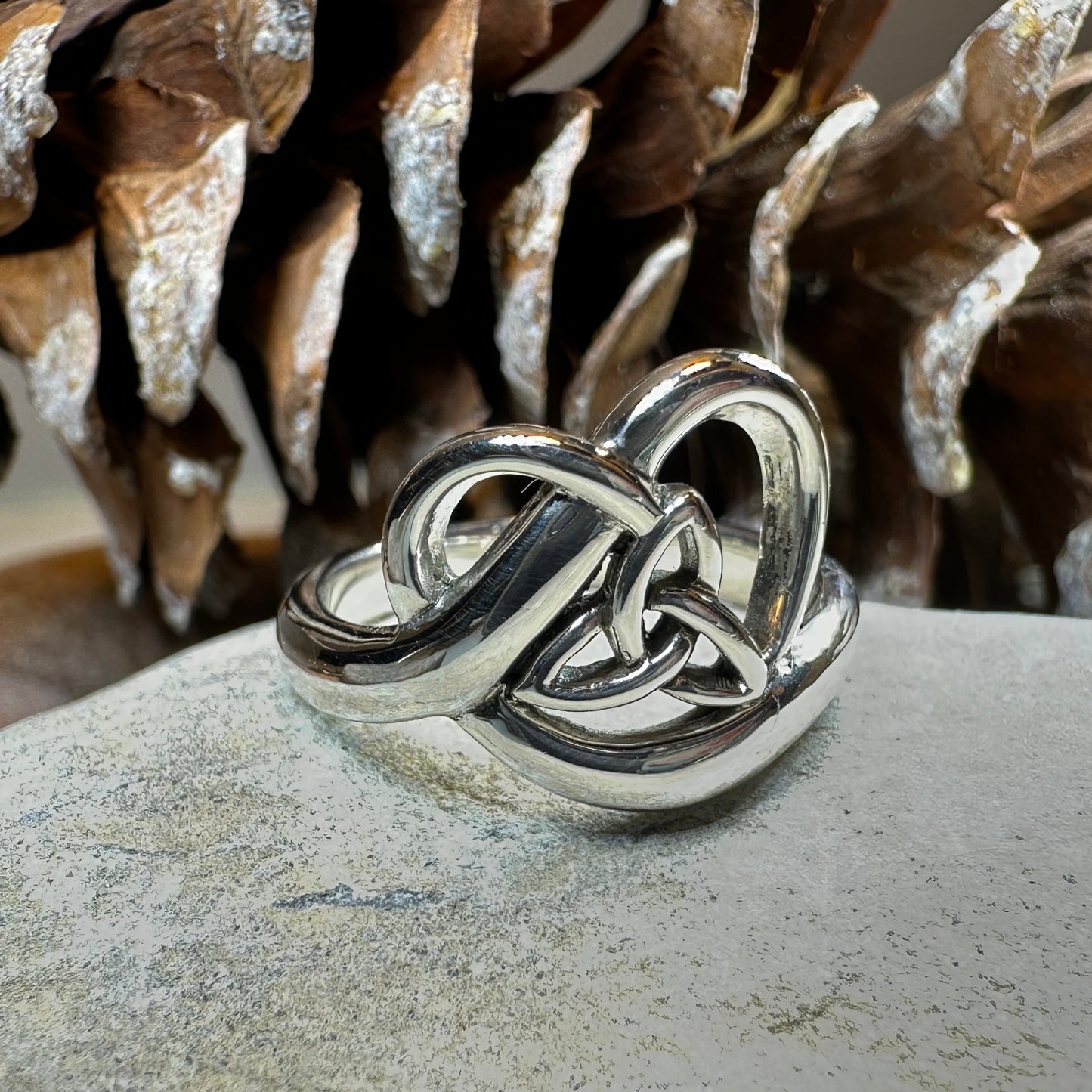 Celtic Trinity Knot Heart Ring in Sterling Silver — view 5