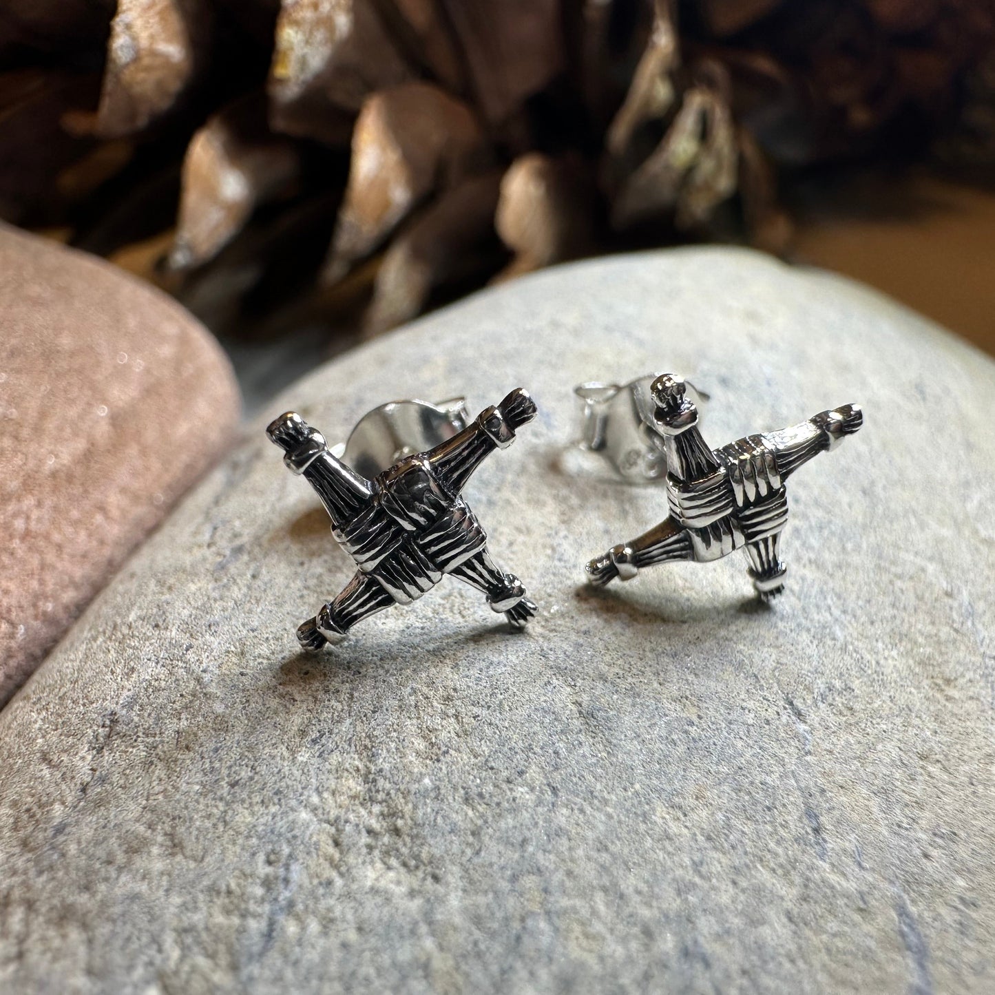 Saint Brigid's Cross Post Earrings in Sterling Silver — view 6