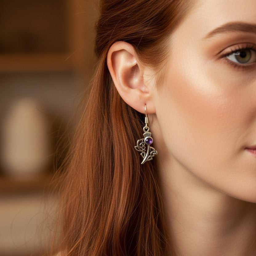 Raeburn Petite Scottish Thistle Earrings in Sterling Silver