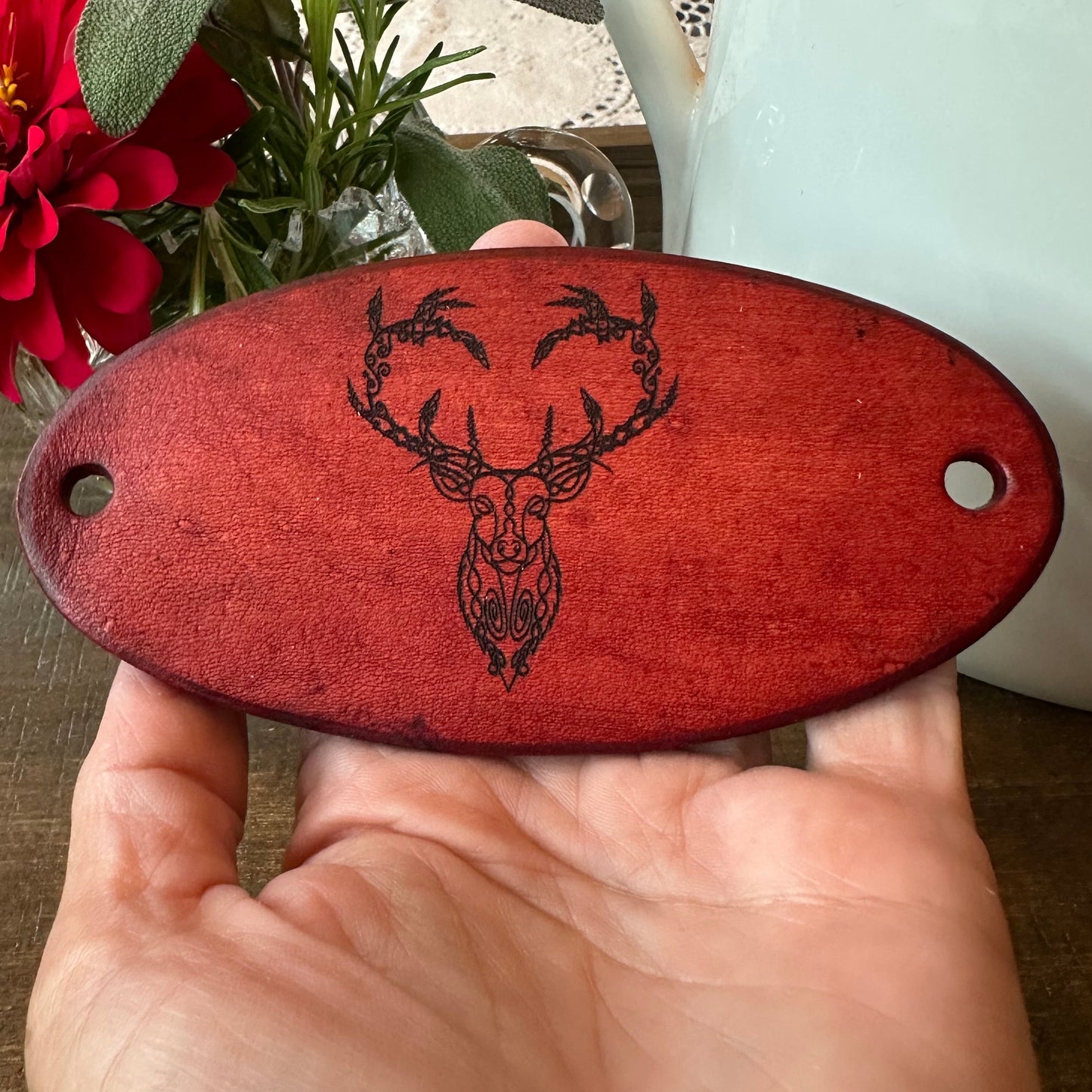 Celtic Stag Leather Hair Slide for Women