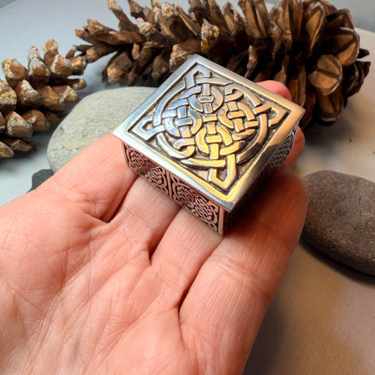 Small Square Celtic Trinket Box - Handmade in Pewter