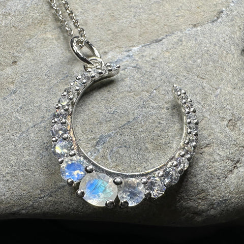 Load image into Gallery viewer, Moonstone Crescent Moon Necklace
