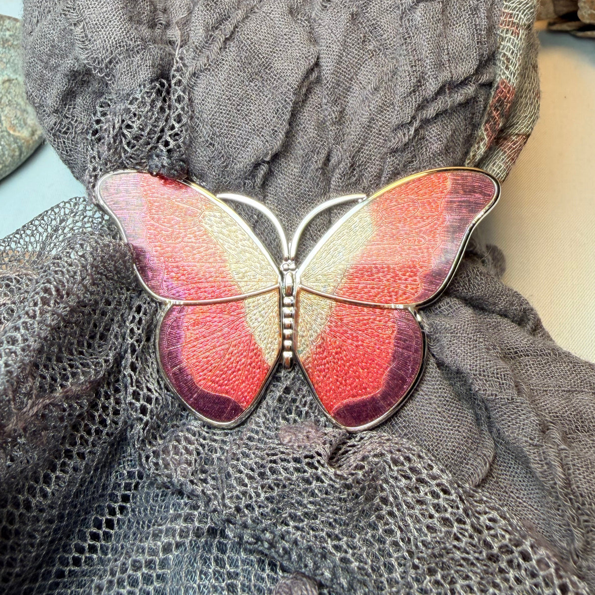 Enamel Soft Hue Butterfly Scarf Ring