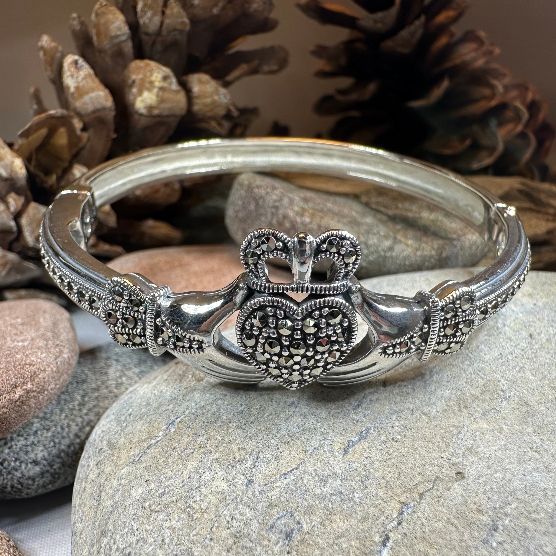 Galway Irish Claddagh Marcasite Bracelet in Sterling Silver — view 3