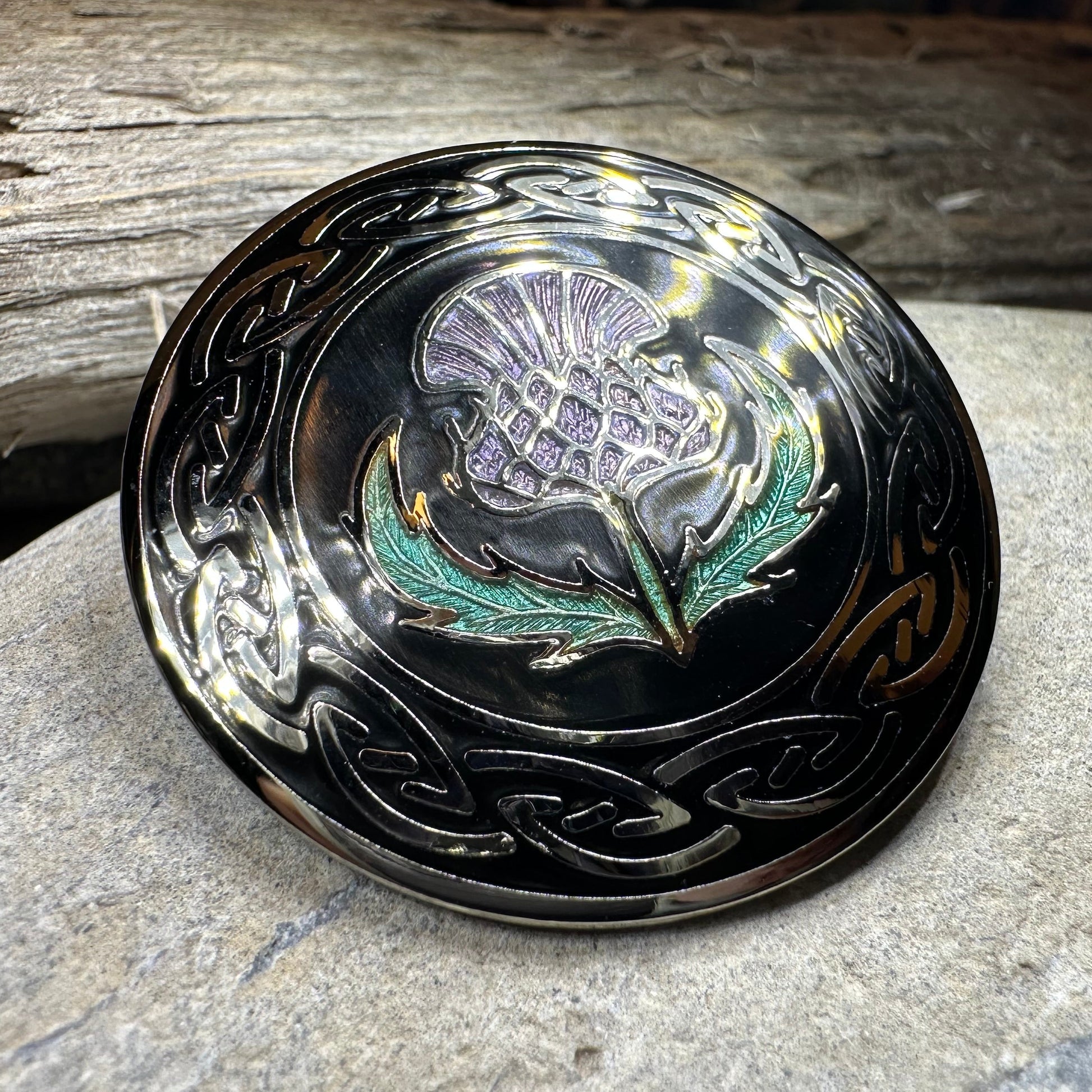 Celtic Scottish Thistle Enamel Brooch — view 7