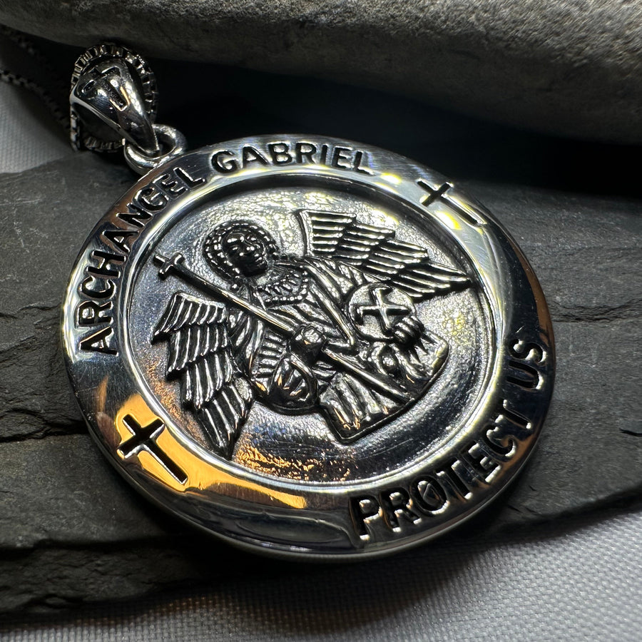 Large Archangel Gabriel Pendant in Sterling Silver
