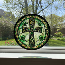 Load image into Gallery viewer, Shamrock Celtic Cross Stained Glass Gift
