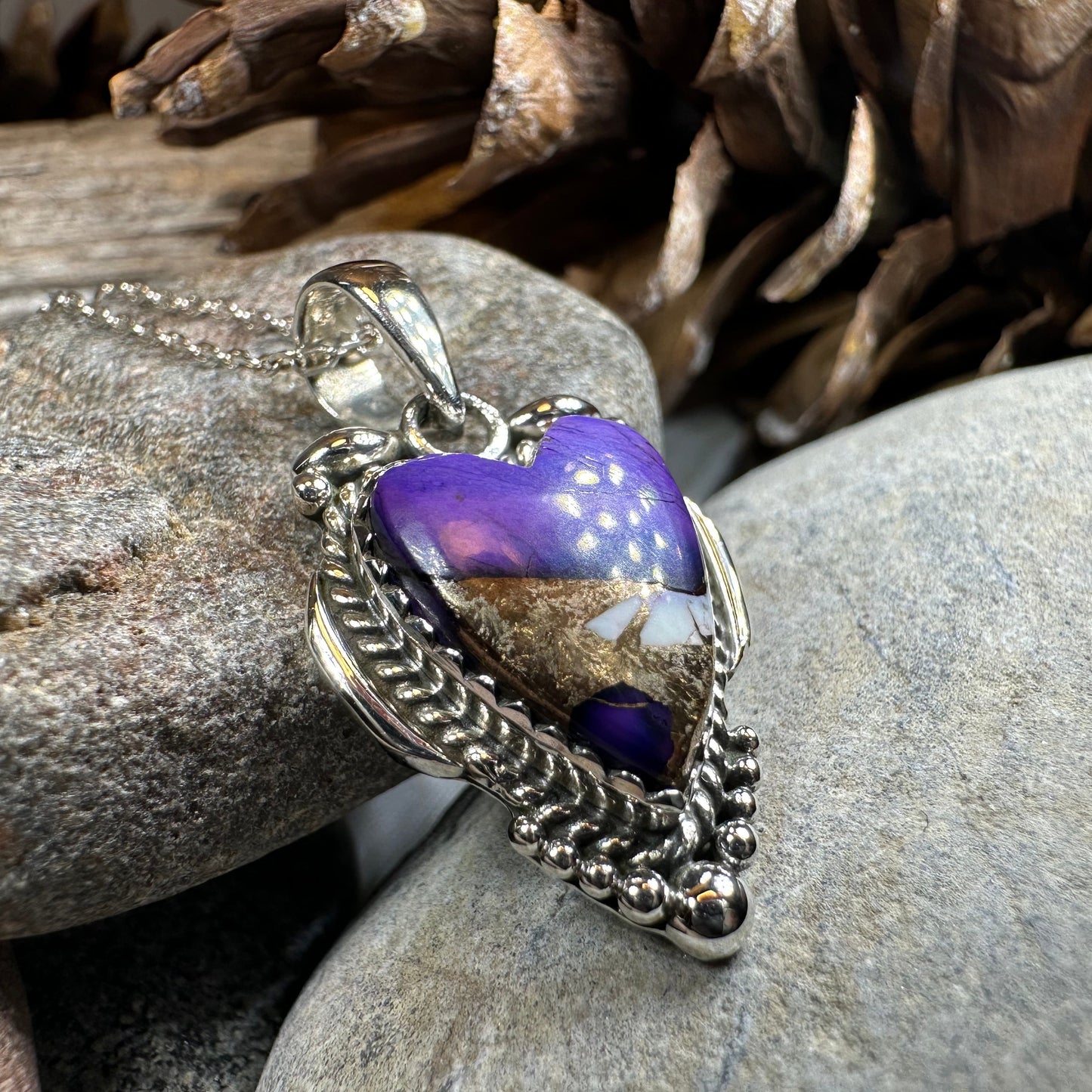 Purple Heart Necklace in Sterling Silver