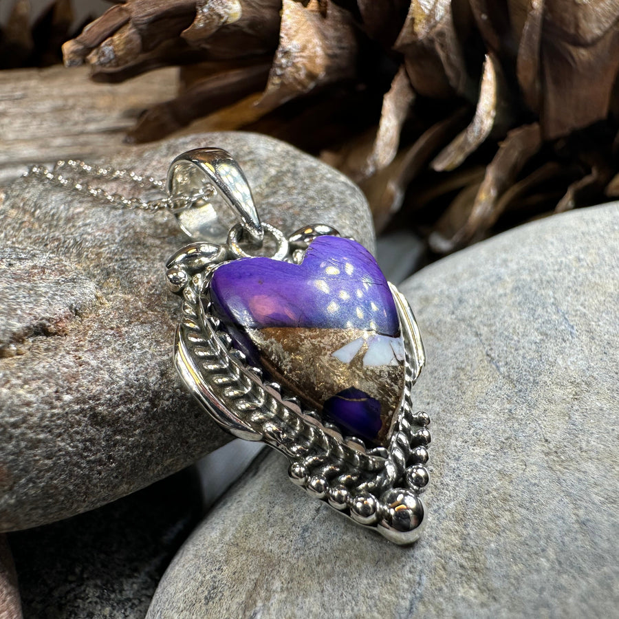 Purple Heart Necklace in Sterling Silver