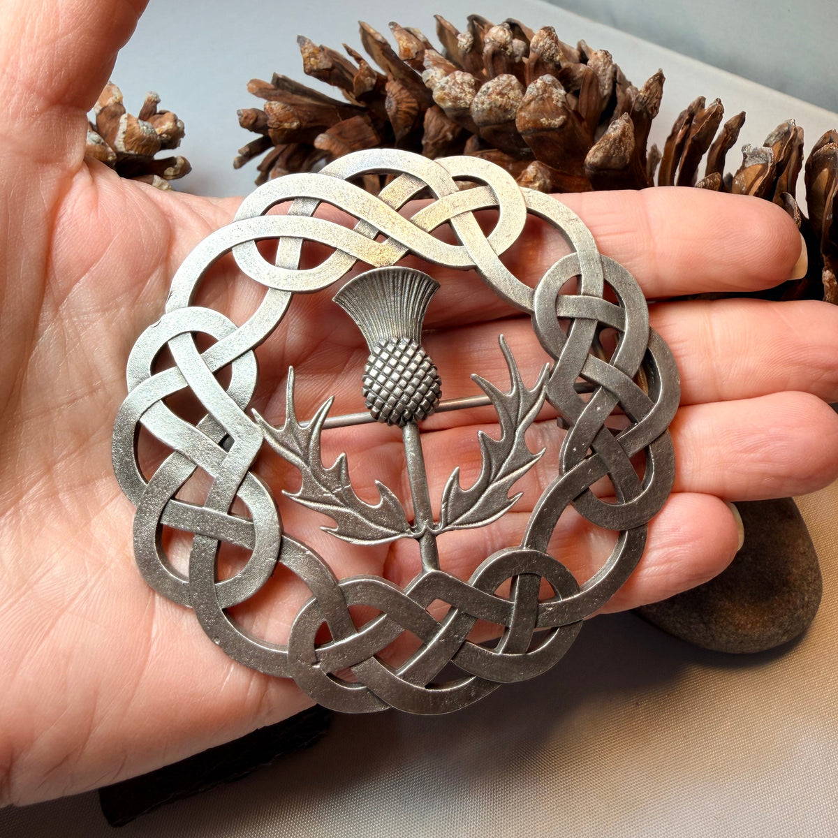 Classic Thistle & Celtic Knot Tartan Pin - Handmade in Scotland