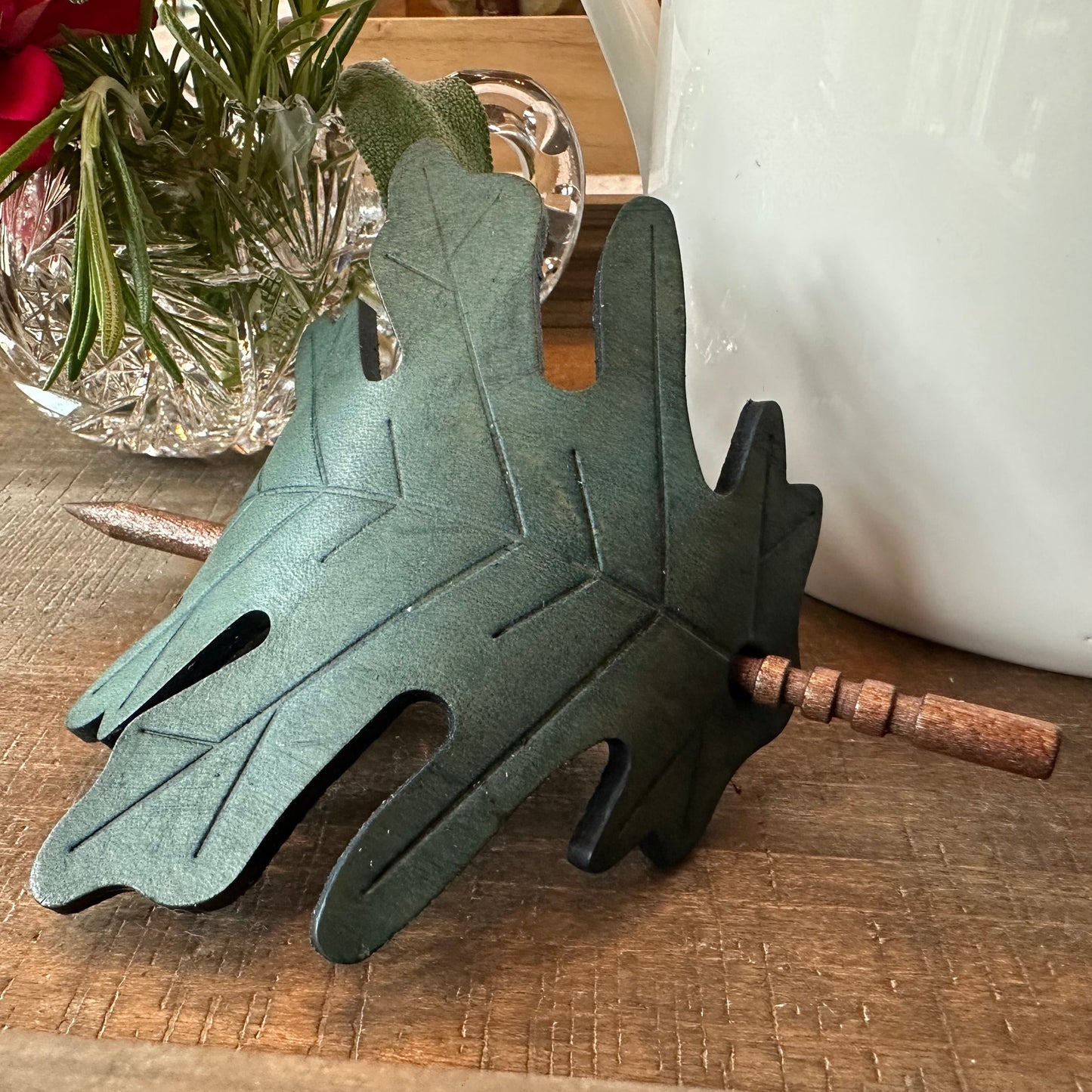Large Oak Leaf Leather Hair Slide for Women