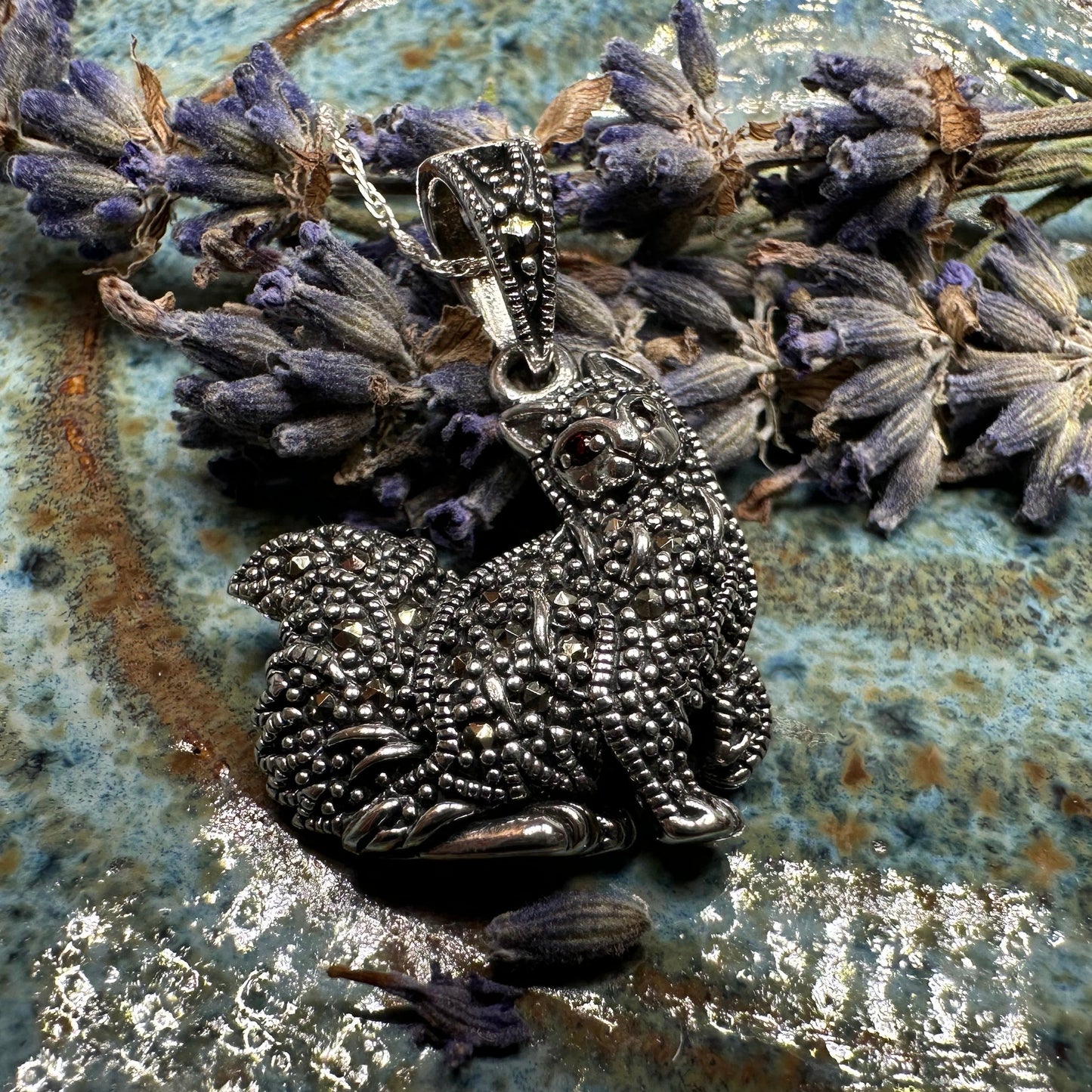 Precious Marcasite Cat Necklace in Sterling Silver