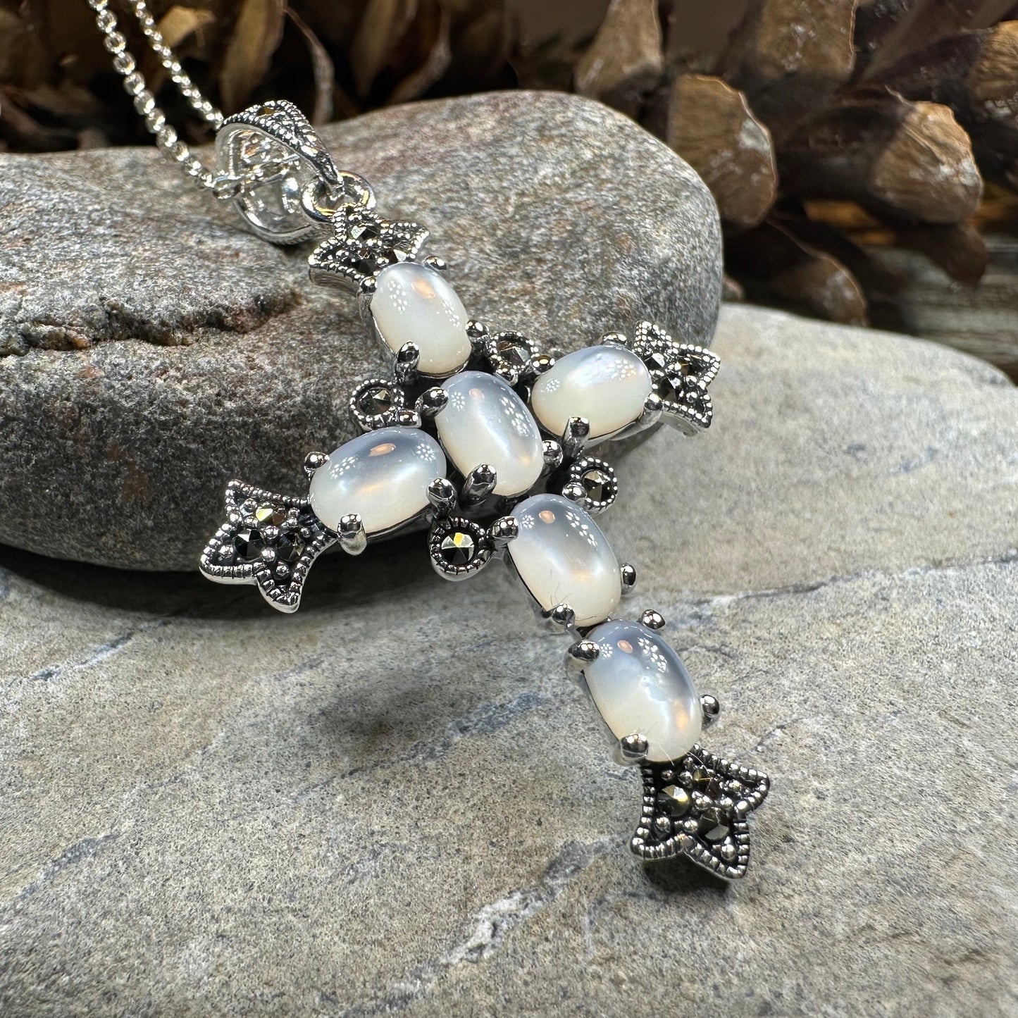 Eyrlis Marcasite Cross Necklace in Sterling Silver