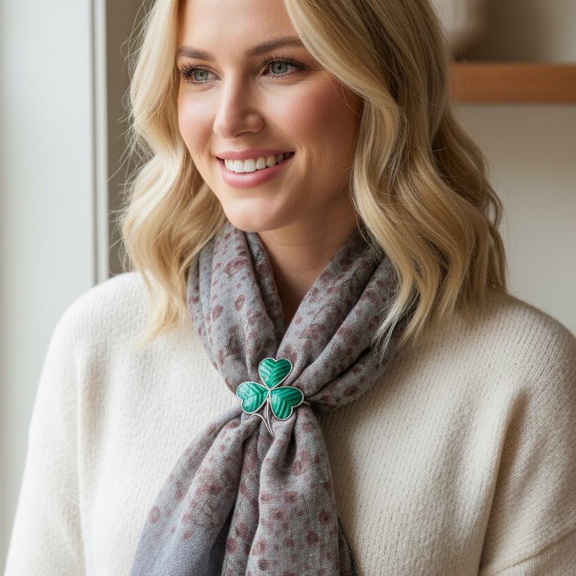Enamel Green Irish Shamrock Scarf Ring