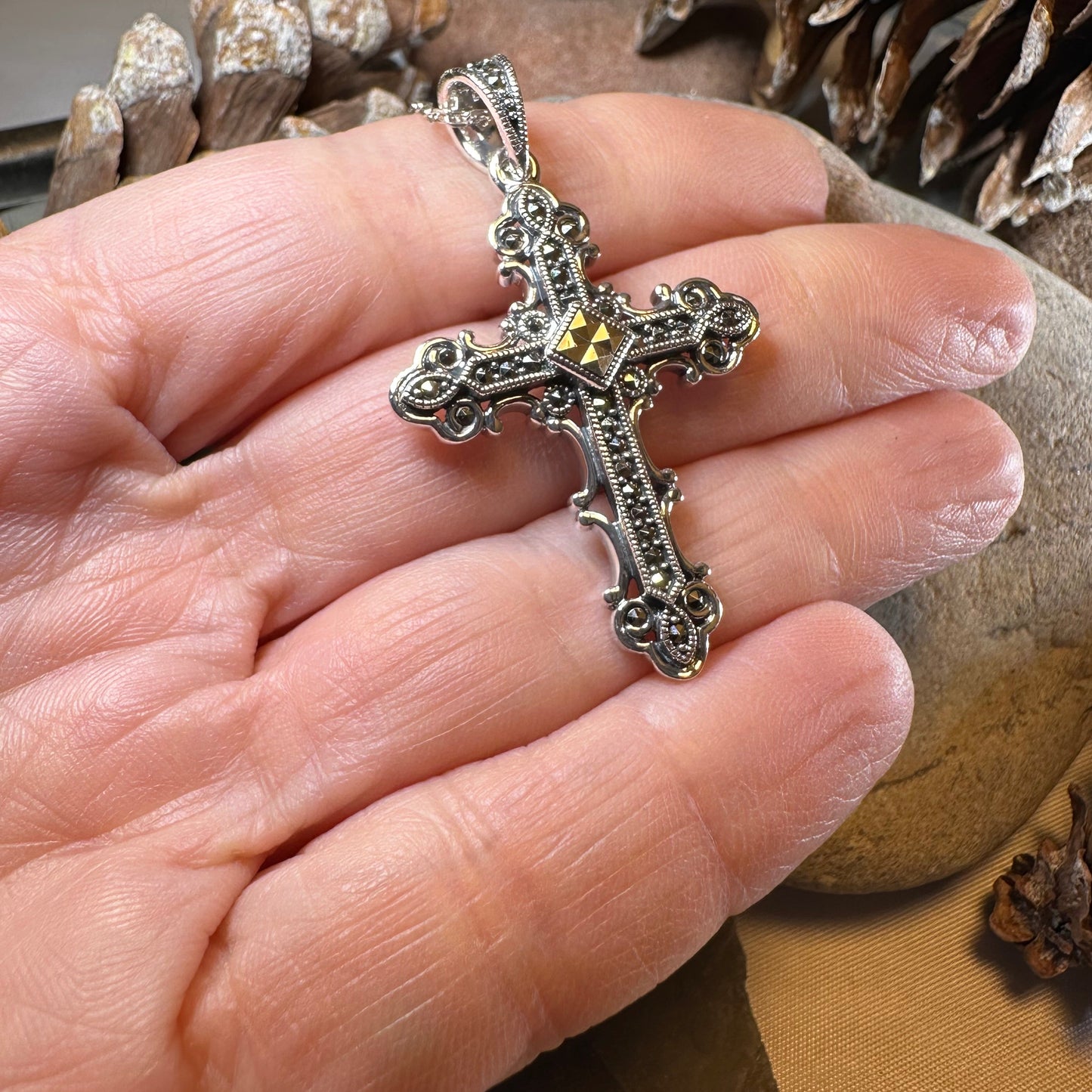 Jehanne Marcasite Cross Necklace — view 9