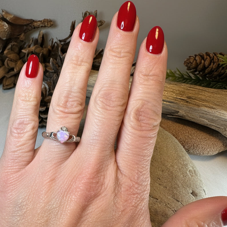 Glencora Pink Opal Claddagh Ring