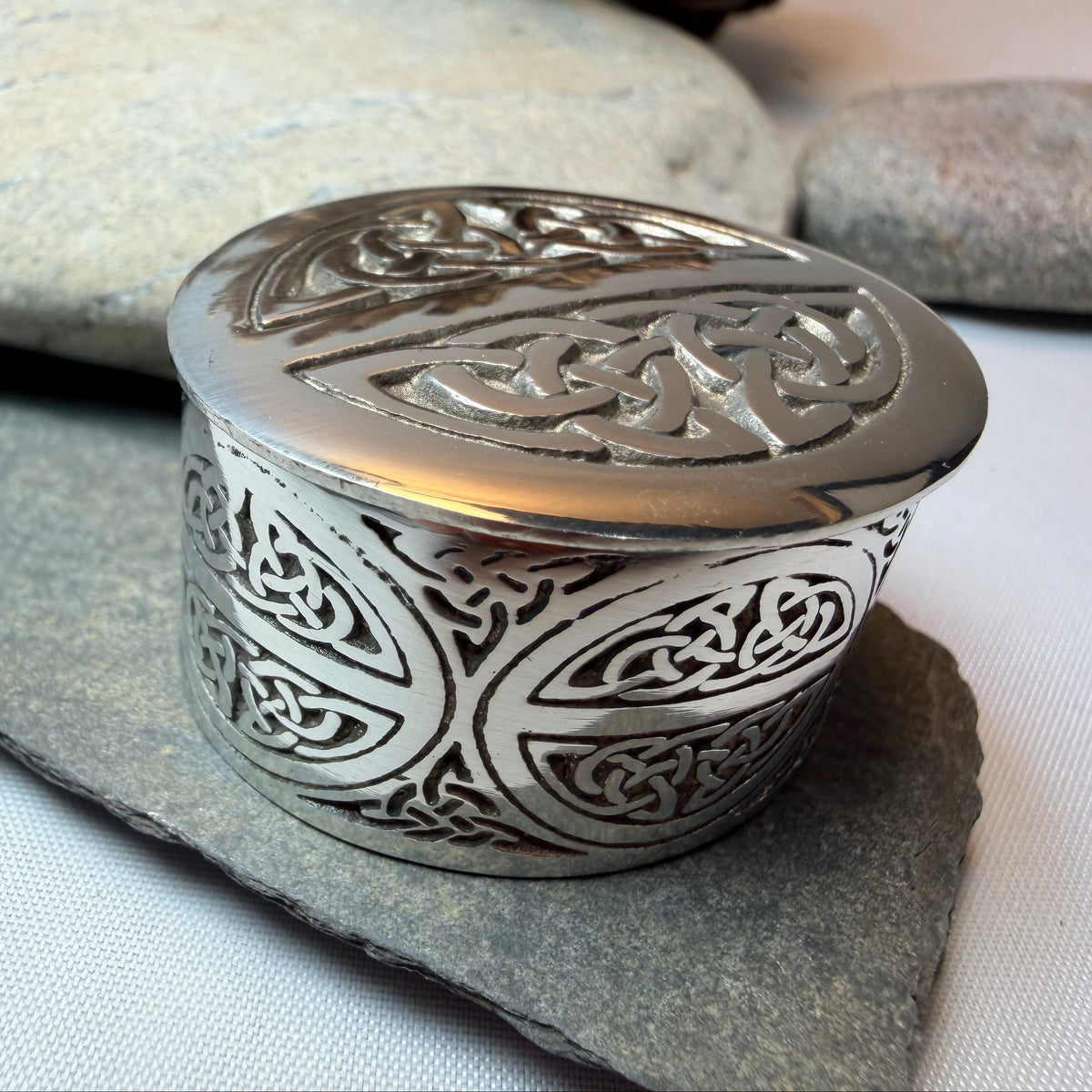 Small Oval Celtic Trinket Box - Handmade in Pewter