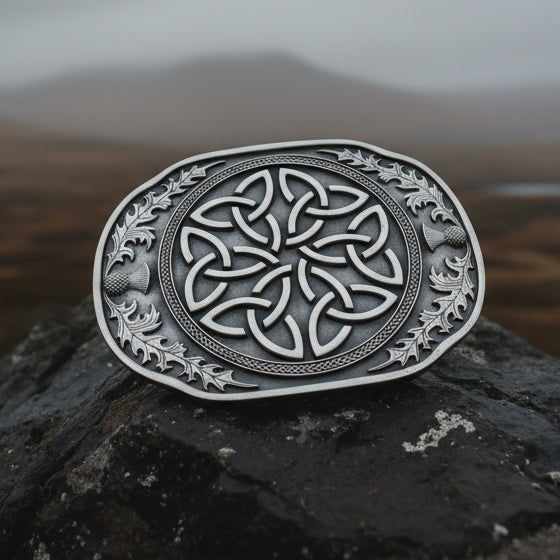 Celtic Knot & Thistle Kilt Belt Buckle - Handmade in Scotland
