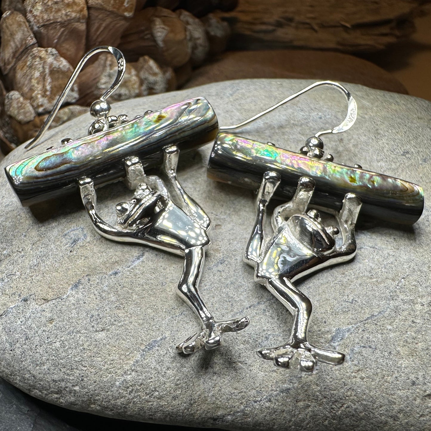 Abalone Frog Earrings in sterling silver